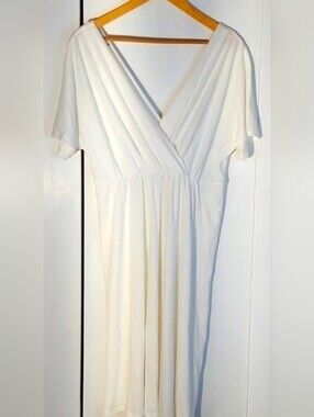 Womens White Double V Neck Short Sleeve Dress /Cover Up Beach Neutral Sz.L